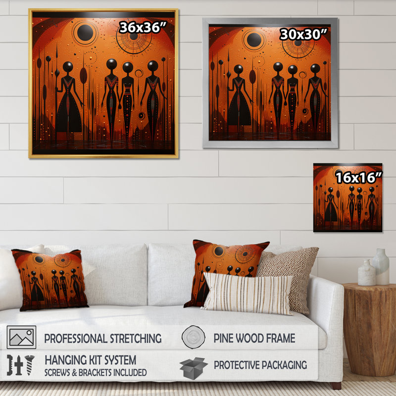«African Tribal Rhythms XV», reproduction sur toile, Cadre flottant noir, H 24 po x l 24 po x P 1 po