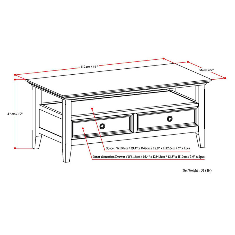 Table basse transitionnelle en bois massif Amherst, Noyer blanc brun
