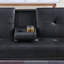 Table de salon pliable en similicuir de couleur noire avec table pliante et porte-gobelets capitonnée et rembourrée