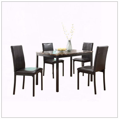 Faux Marble Dining Table with Black Metal Frame