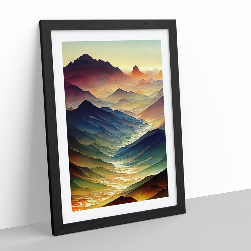 Mountain Landscape Watercolour No.5 - Framed Print, Black, 34cm H x 25cm W x 2cm D