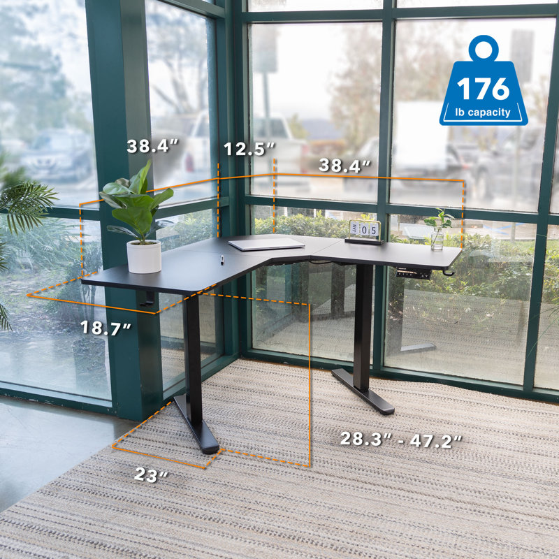 Adjustable L-Shaped Metal Base Standing Desk with Power Outlet