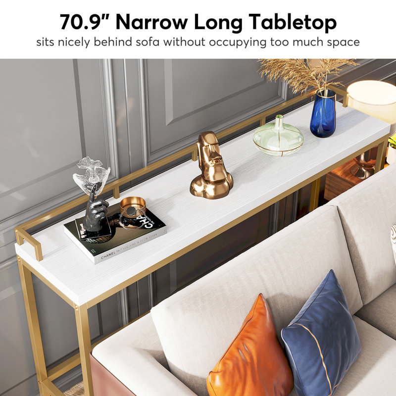 70.9" Extra-Long Entryway Console Table, White, Gold