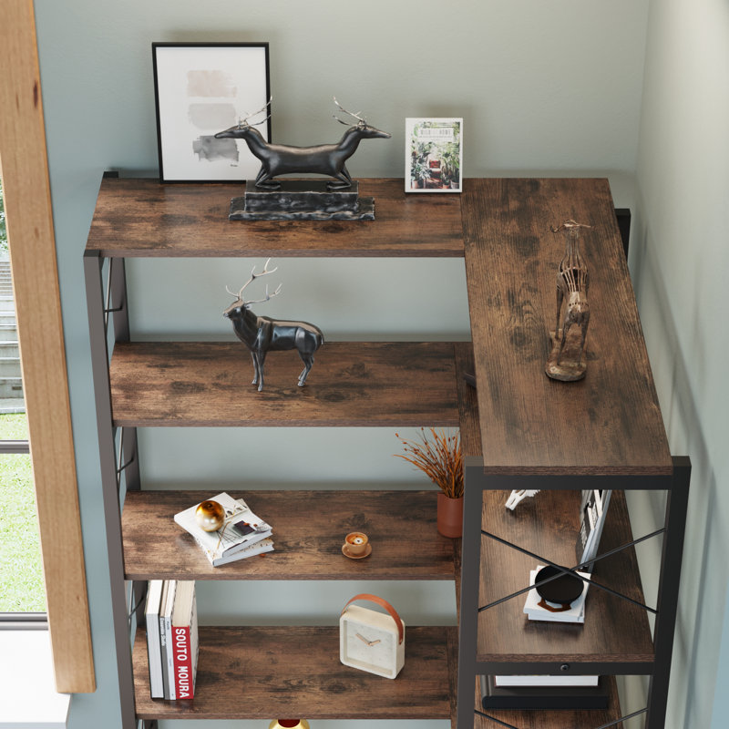 Anorea Corner Bookcase, (6 Shelves) 70.8" H x 30.7" W x 30.7" D