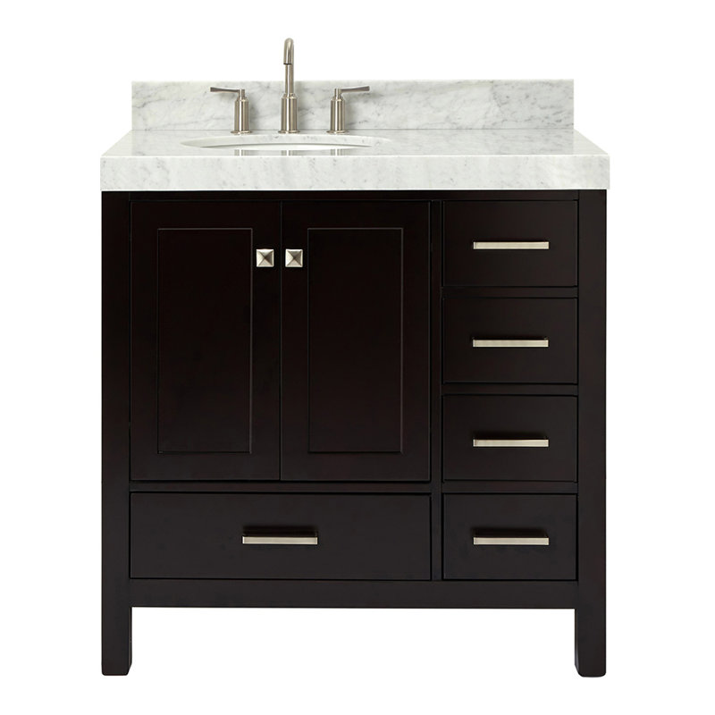 Ariel Cambridge 36 In. Right Offset Vanity With 2 In. Carrara Marble Countertop, Espresso