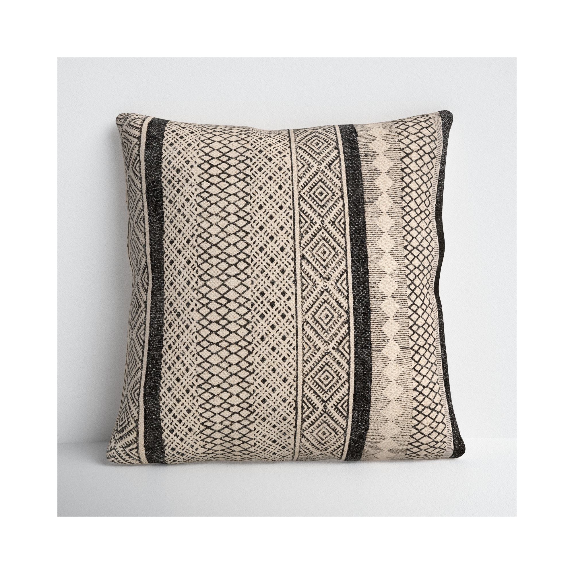 Zetta Geometric Cotton Throw Pillow, Light Beige/Black, 20" x 20", Polyester/Polyfill