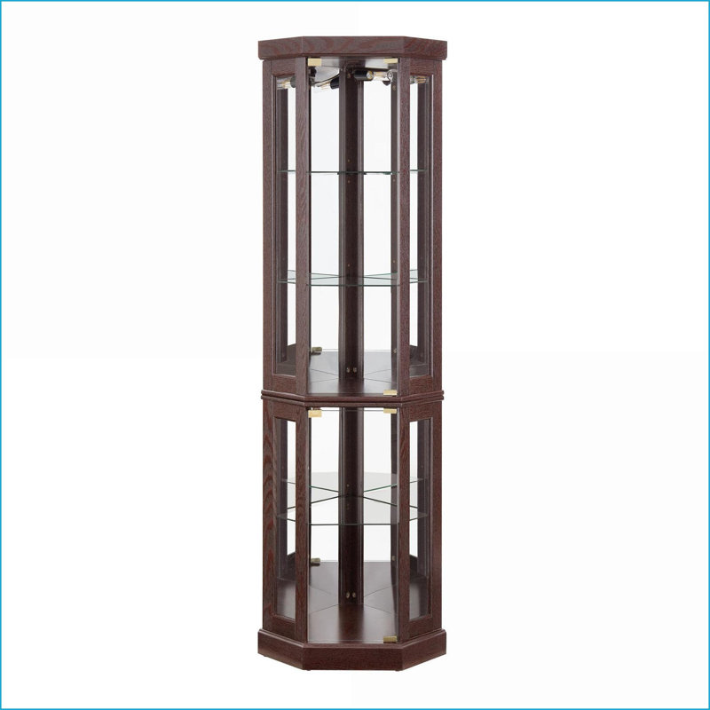 Cabinets, Lighted Corner Curio Cabinet with Glass Doors Dark Cherry Engineered Wood | Traditional | Living Room, Cherry