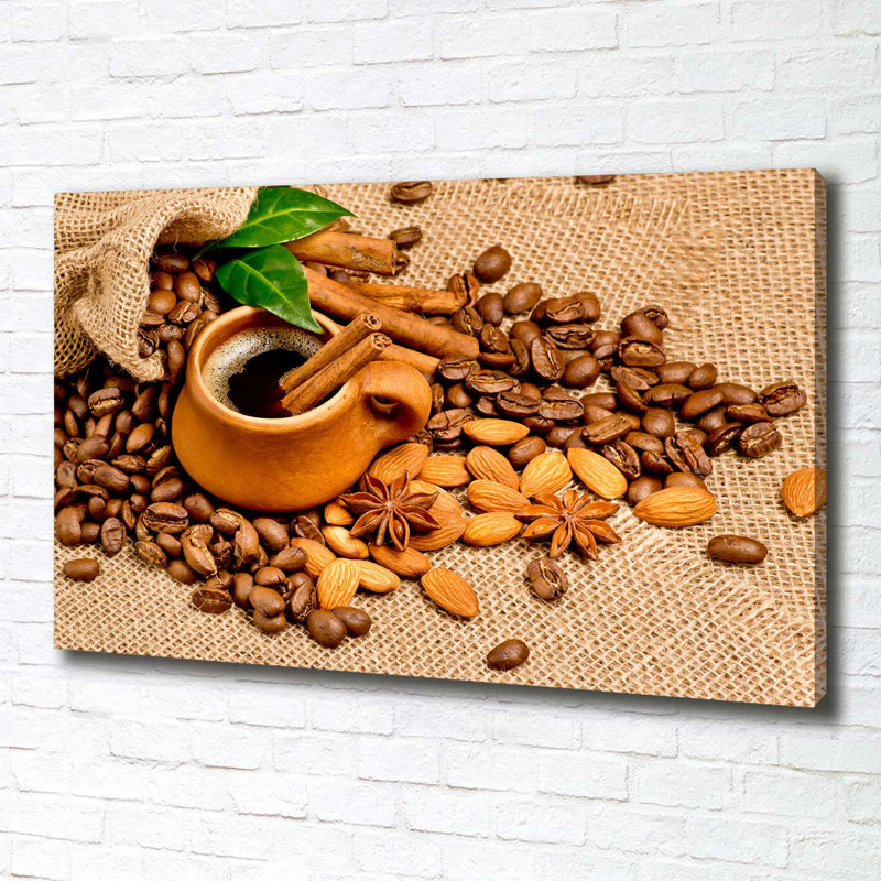 Grains Of Coffee And A Cup - Wrapped Canvas Print
