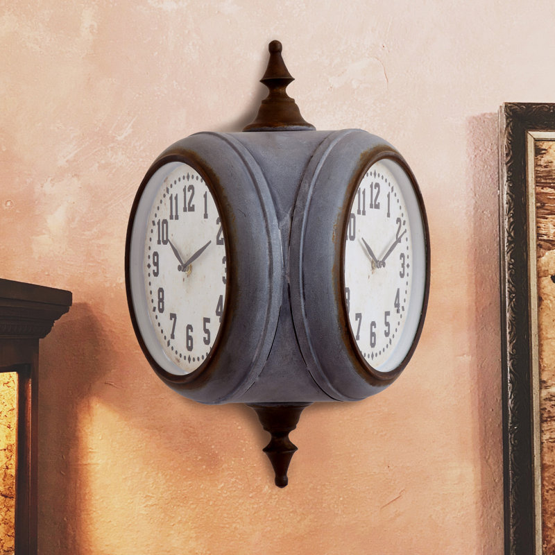 Camptown Decorative Metal Double Sided Wall Clock with Distressed Finish
