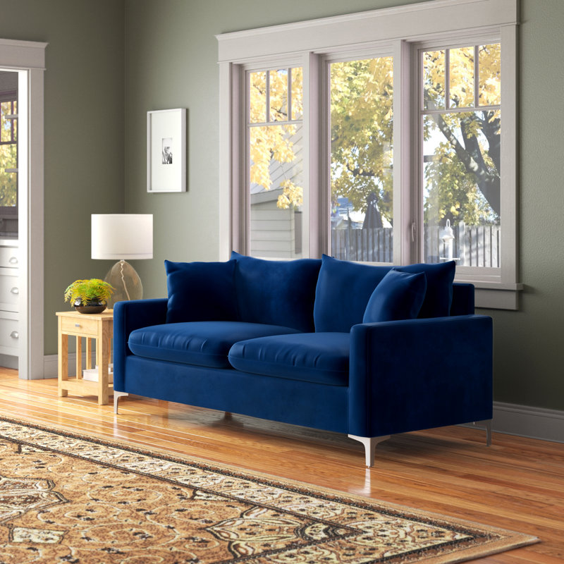 Naomi 81.5" Velvet Square Arm Sofa, Navy Velvet