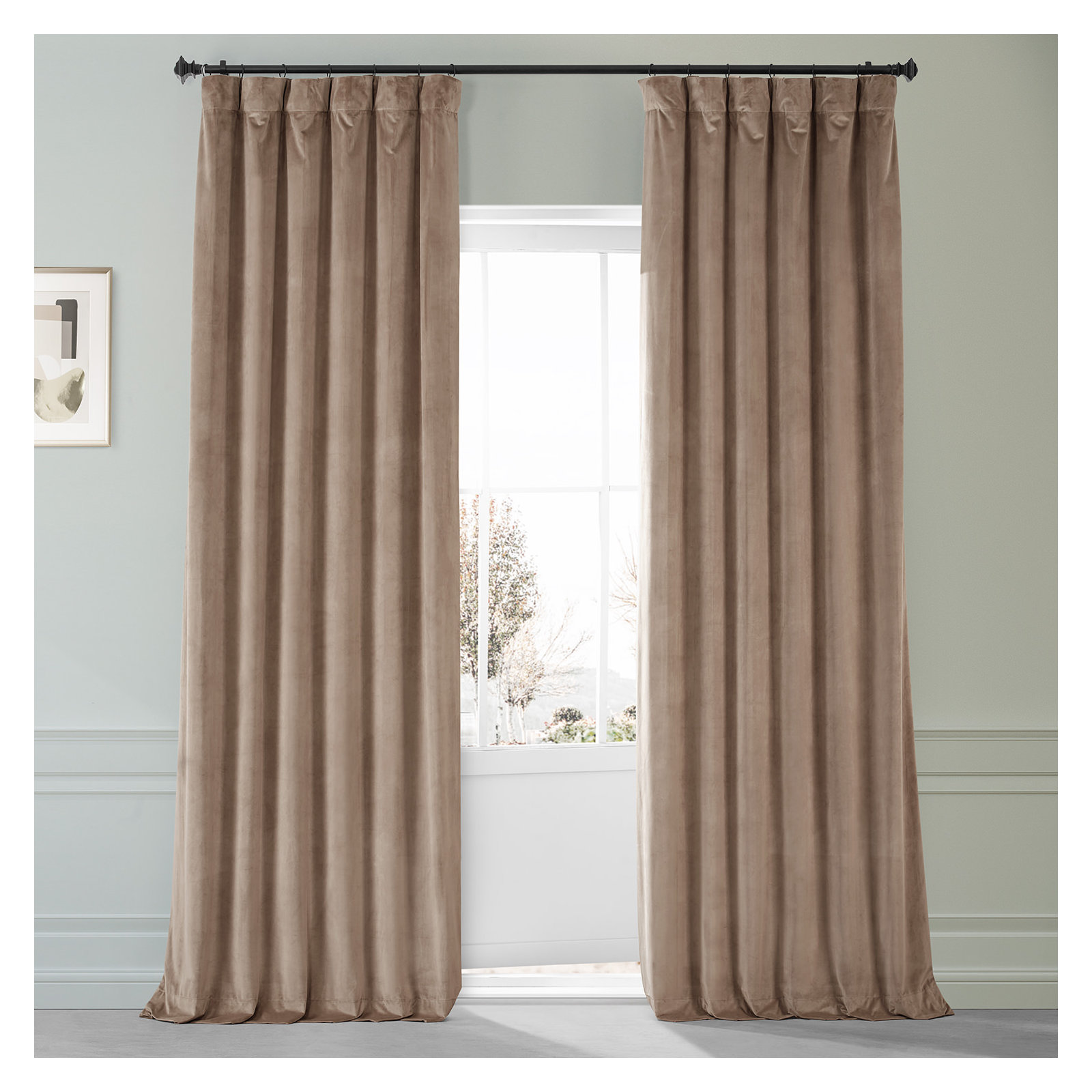Loria Plush Velvet 100% Blackout Curtains For Bedroom, Living Room - Single Panel, 50" W x 84" L, Pashmina Taupe