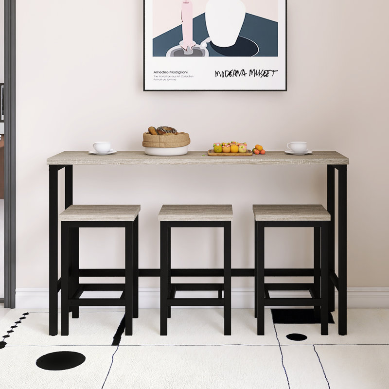 Ensemble de table de salle à manger 60,2 "moderne 4 pièces avec 3 chaises, Gris