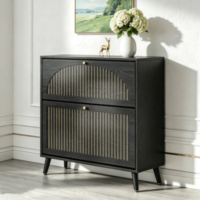 Armoire à chaussures pour le vestibule, range-chaussures cannelé à 2 tiroirs, armoire à chaussures en bois pour le couloir, vestibule, 12 à 16 paires