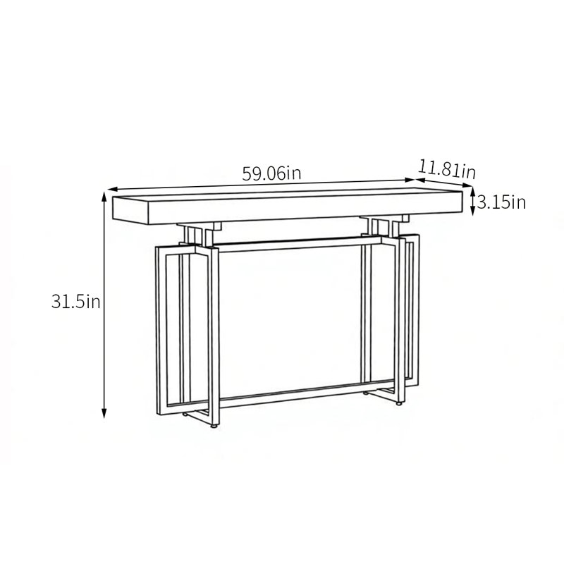 Console moderne en métal effet marbre, Noir, H 31,5 po x l 59,06 po x P 11,81 po, Noir et or