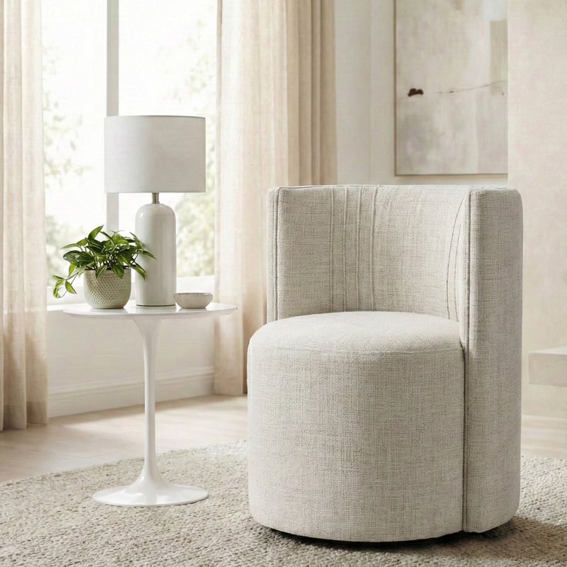 Fauteuil d'appoint moderne en tonneau avec roulettes, Gruau