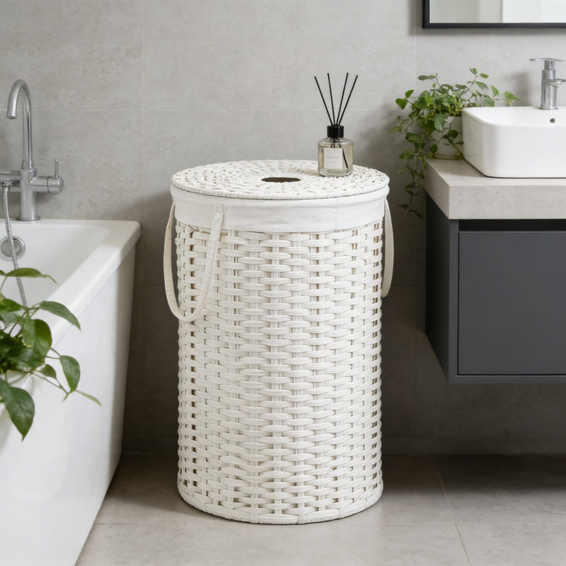 Large Capacity Woven Laundry Hamper Basket With Lid And Removable Laundry Bags - Handwoven Rattan Design For Bedroom And Living Room Storage