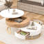 2 tables basses à plateau relevable en blanc et naturel - Design moderne, fonction gigogne, tables élévatrices hydrauliques, 2 tiroirs, naturel, mécanisme, gigogne compacte,-373920390