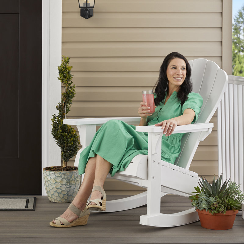 Keter Everest Adirondack Rocking Chair Durable Weatherproof Outdoor Furniture for Porch and Backyard - White, White