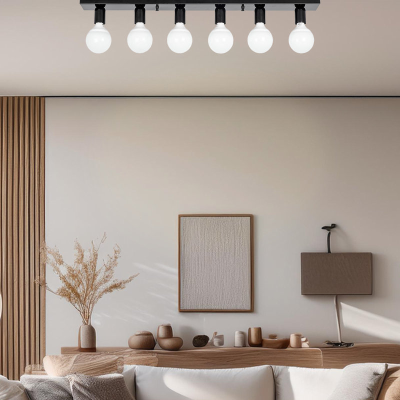 6 Lights Metal Body Semi Flush Mount, Black/White