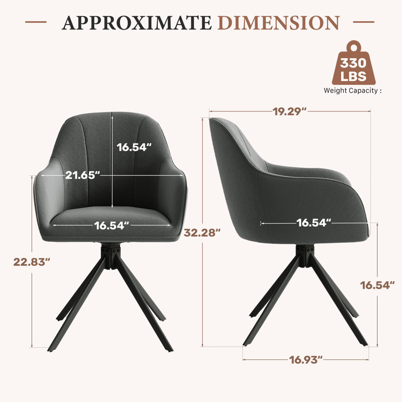 Modern Dining Chairs Set, Ergonomic Back with Soft Padded Armrests, 360° Swivel Thickened Breathable Seat, Sturdy Metal Legs, Easy Assembly