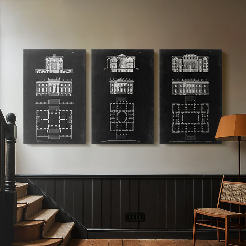 Graphic Design & Plan IV - Toile tendue avec châssis sur mesure - 3 pièces, H 12 po x l 24 po