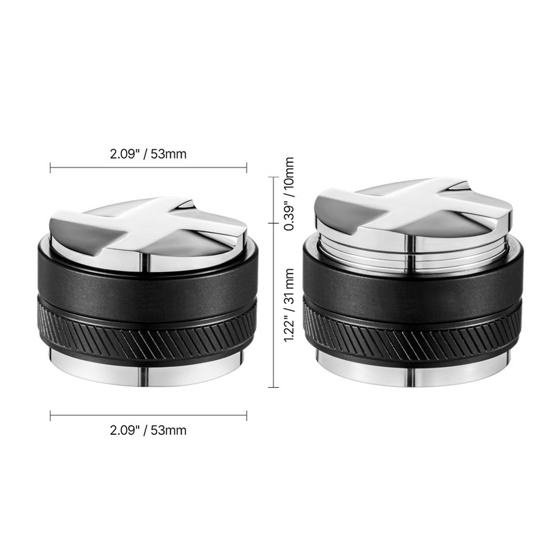 Distributeur de café 53 mm, distributeur espresso réglable 2-en-1 avec base en éventail, distributeur de café en acier inoxydable 304 avec une conception facile à démonter