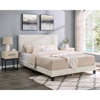 Findlay 3-Piece Bedroom Set, Plush 3D Upholstered Bed With Two Nightstands, Queen