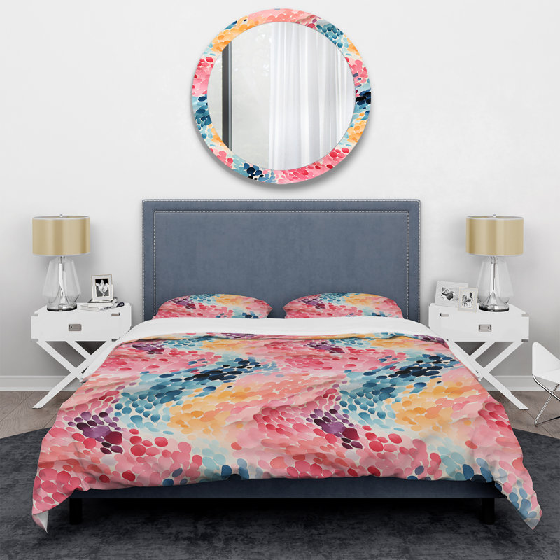 King Size Pink and Blue Abstract Microfiber Duvet Cover Set