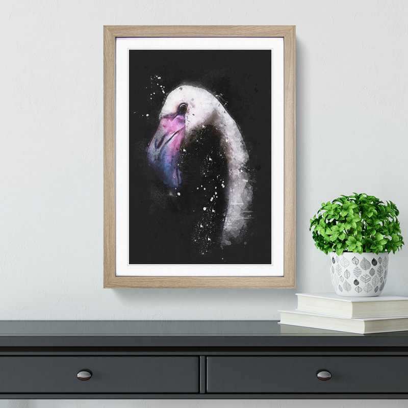A Pink Flamingo Bird - Picture Frame Graphic Art Print, Oak Framed, 45cm H x 33cm W x 2cm D