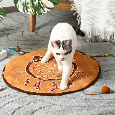 Circular Bohemian Style Suede Cat Mat, Pad For Window Perch, Cat Carrier House Cage Crate Kennel Furniture, Comes With Four Types Of Cat Toys To Attract Cats