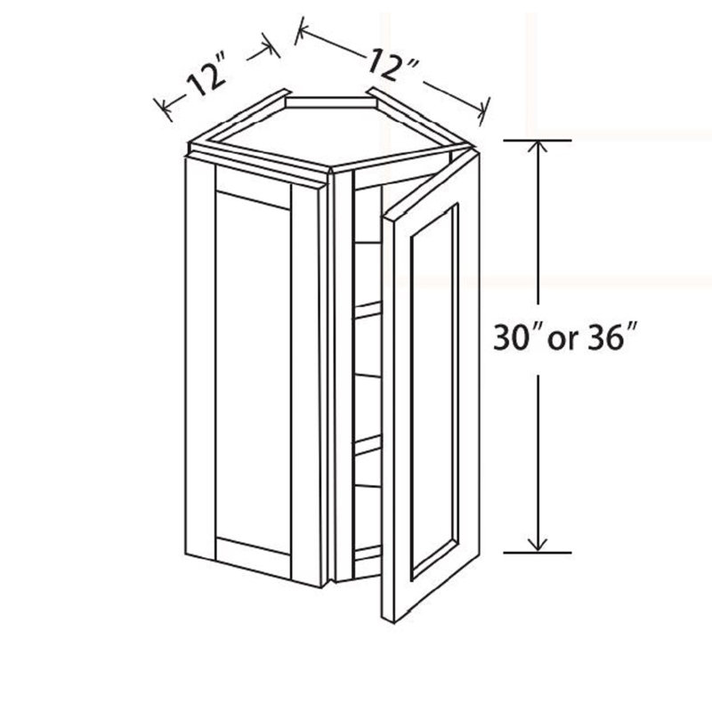 Armoire de cuisine à angle mural 12 po x 42 po style Shaker, H 36 po x l 12 po x P 13 po