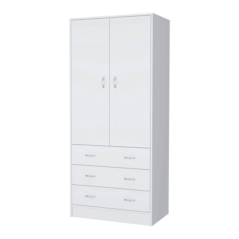 Armoire, avec 2 portes, 3 tiroirs et 1 barre à vêtements, Blanc