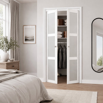 Portes à charnières françaises ou portes pliantes à 3 battants en verre dépoli de 96 po de hauteur avec ensemble de quincaillerie (idéales pour garde-robe, garde-manger, buanderie, salle de bain, chambre à coucher)