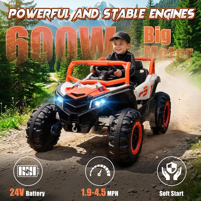 Joyracer 4WD 24 Volt Ride on Toys, 2 Seater Power Car wheels with Remote Control, Bluetooth, Spring Suspension, LED Light