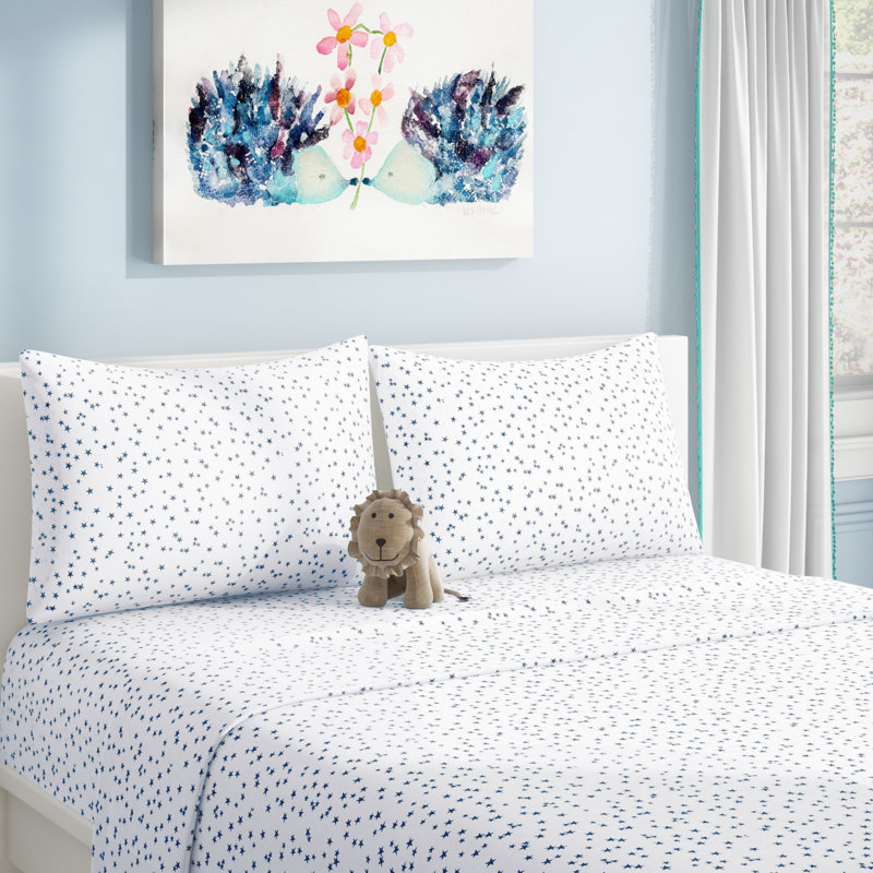 Blue Space Rocket Print Twin Microfiber Sheet Set