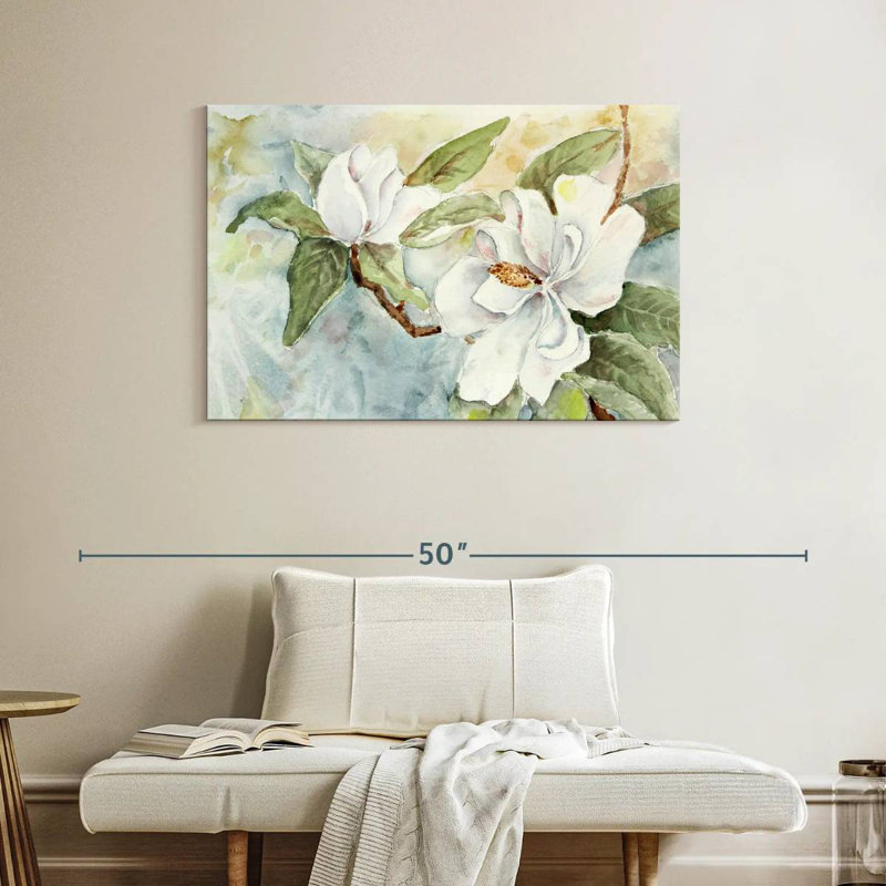 Branche de magnolia Harnek, aquarelle blanche, H 26 po x l 39 po