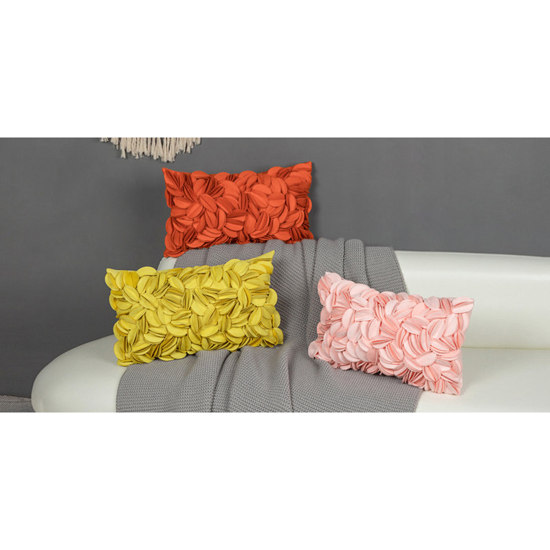 Housse de coussin brodée, Rectangle H 12 po x l 20 po, Rose - suède uni
