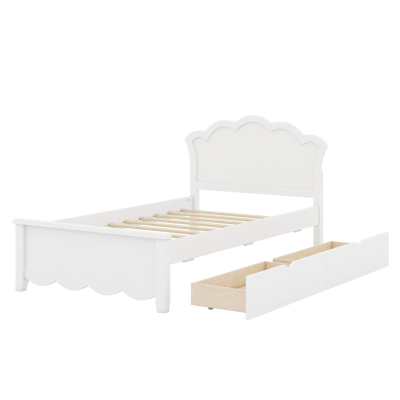 Lit plateforme en bois à 2 tiroirs avec tête de lit robuste, Lit simple