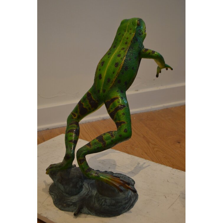 Frog Jumping Bronze Statue Fountain - Size: 11L x 13W x 16H. - NiFAO