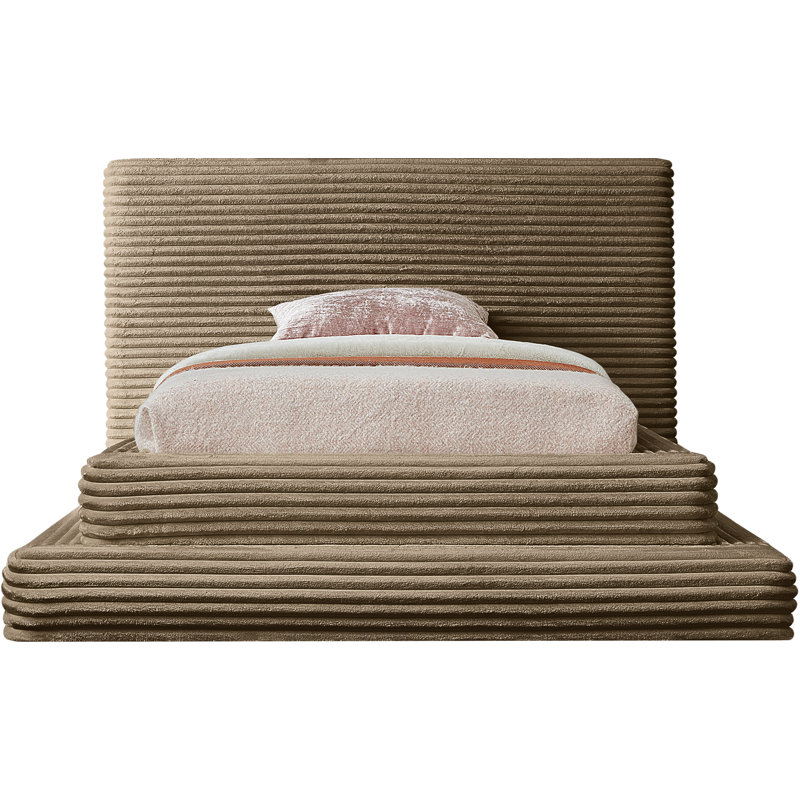 Lit en velours côtelé Cozzens, Simple, Tissu côtelé en velours taupe