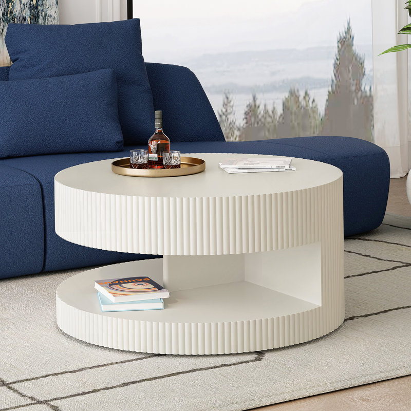 Table basse 31,5 po, table centrale moderne avec rangement, rayures verticales, Blanc