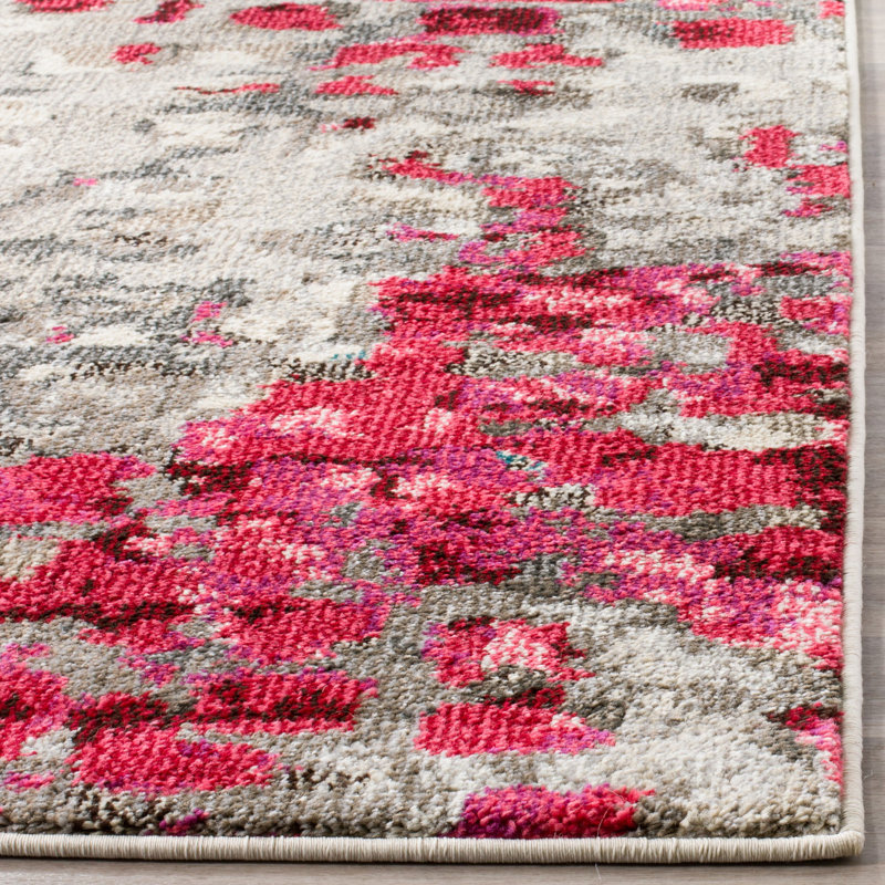 Hertzler Abstract Area Rug, Rectangle 5'1" x 7'7", Grey/Fuchsia