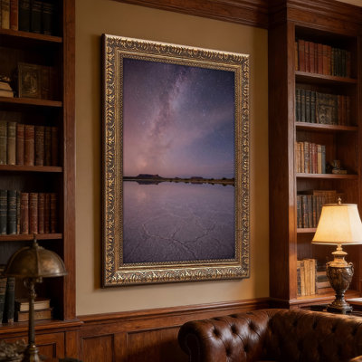 Art mural en toile noyer doré encadré pour salon, chambre à coucher, bureau ou vestibule - décoration murale décorative avec ciel étoilé