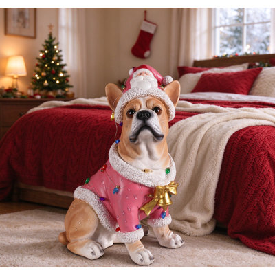 Statue de Noël bouledogue français de Noël, Figurine de chien de Noël en ..., 12,4 × 9,06 × 18,9 po, résine, 1 pièce, statue, brun, impressionnant…