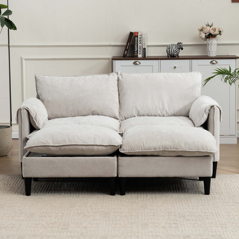 Canapé combiné 2 places avec repose-pieds, Beige