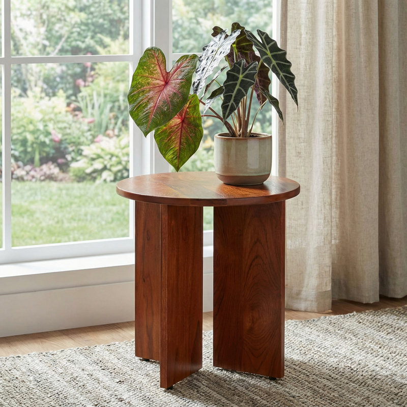 Table d'appoint ronde Mares en bois de teck massif 18 x 18 x 18