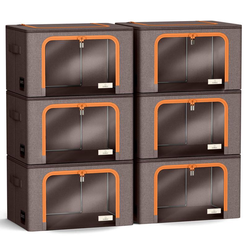 Sorbus Stackable Storage Bins, Fabric Organizer Bags with Window and Handles for Kids and Adults, 6Pk, Brown, Brown