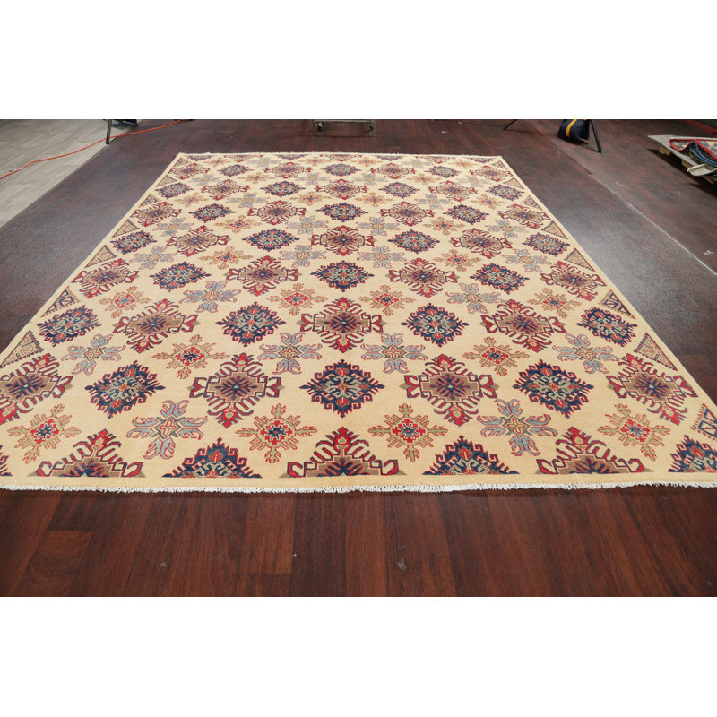 Tapis unique en laine noué à la main 9 pi 9 po x 8 pi beige nouvel âge Mahibah