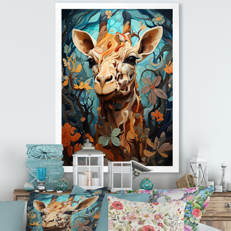 «Teal Fantasy Tall Tale» sur toile, Cadre simple blanc, H 44 po x l 34 po x P 1,5 po