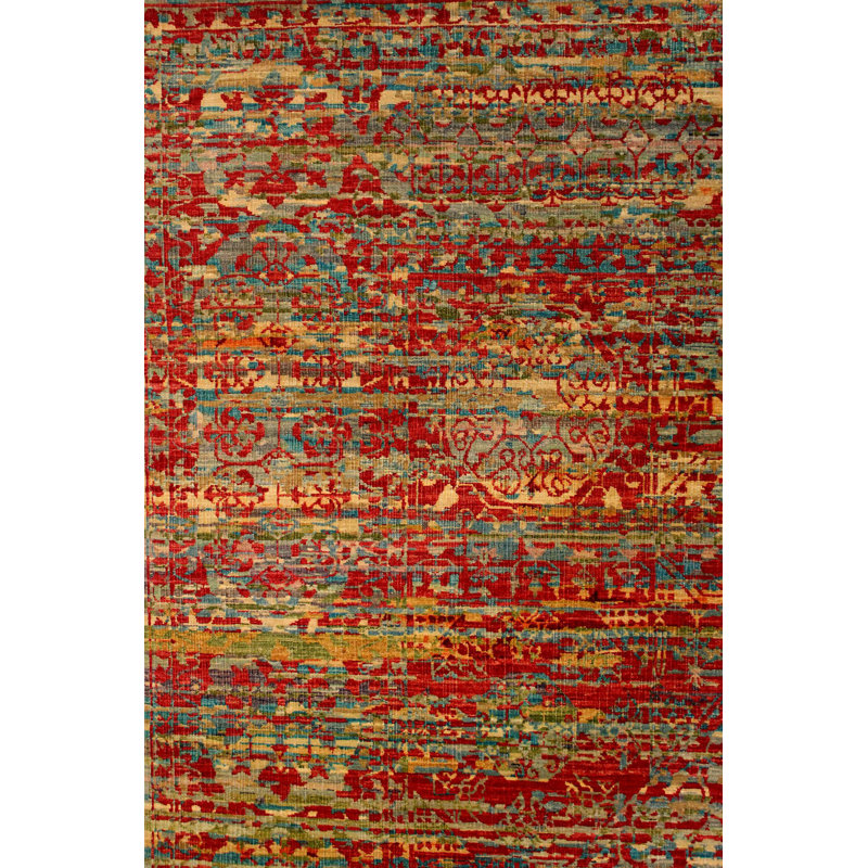 Wool And Silk Afghan One-of-a-Kind Rectangle 8'10" X 11'10" Area Rug